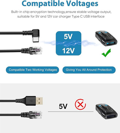 Radar Detector Cable, Type C to RJ11 Plug Cable,for Escort Radenso XP Uniden Beltronics Cobr Whistler Radar Detector,Replacement Power Cable for Radar Detectors