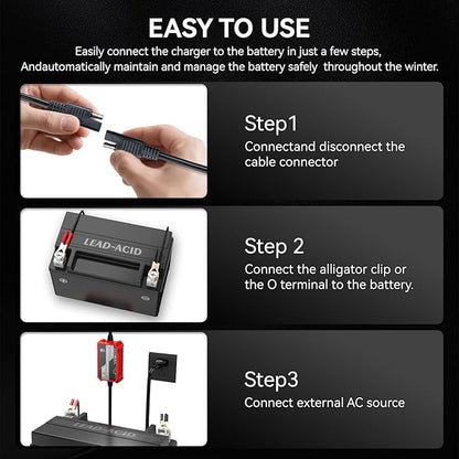 [2-Pack] FOVAL Fully Automatic Trickle Charger, 1000mA 12V Smart car Battery Charger, Battery Maintainer, Float Charger for Motorcycle Car Lawn Mower Boat SLA ATV Wet Gel Cell Lead Acid Batteries