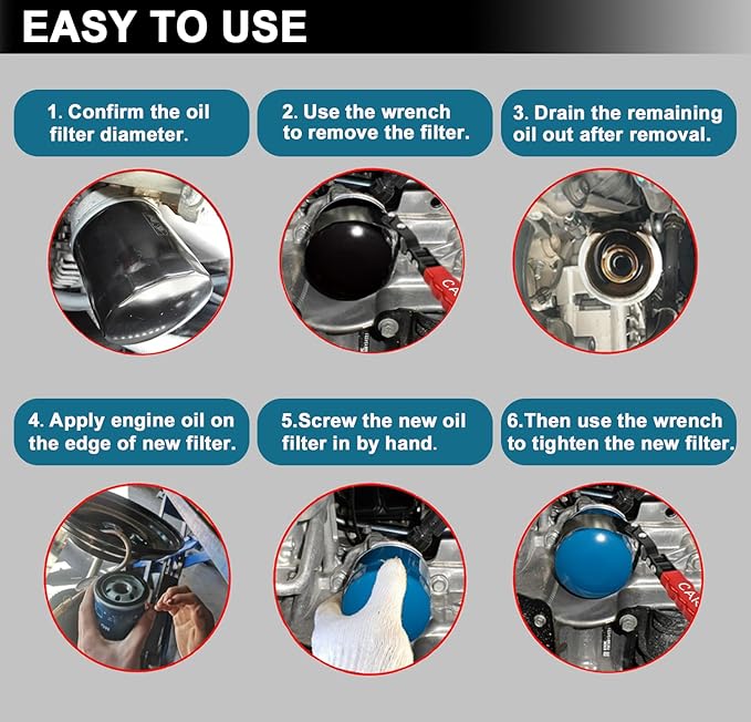 Medium Oil Filter Wrench, Oil Filter Removal Tool Adjustable from 3-5/6" to 4-1/2" for Cars, Motorcycles and Trucks
