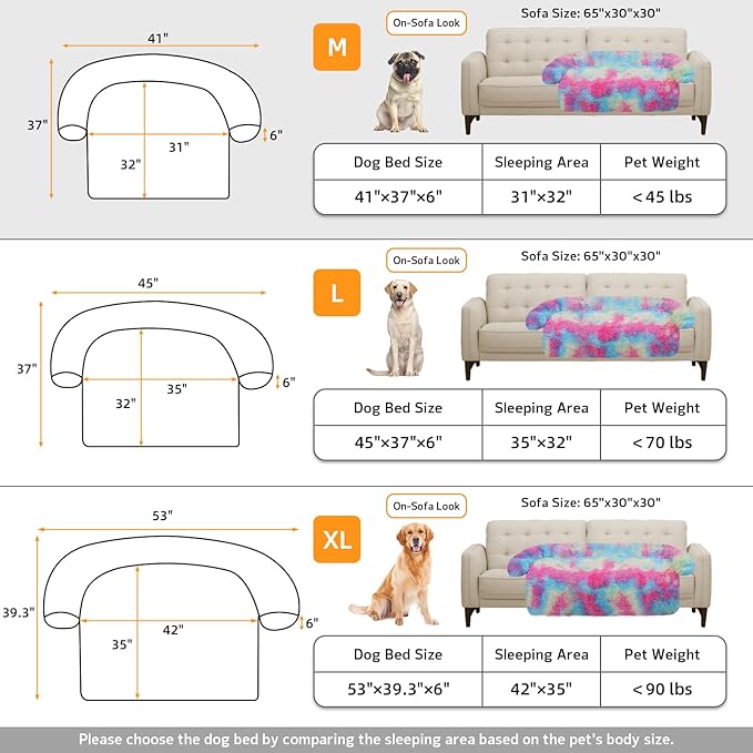 GGIB Calming Dog Bed Fluffy Plush Dog Mat for Furniture Protector with Removable Washable Cover for Large Medium Small Dogs and Cats (Medium, Rainbow)