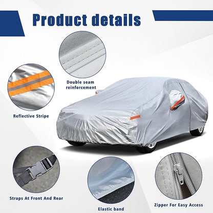 Kayme 6 Layers Car Cover Custom Fit for Kia Forte (2017-2025) Waterproof All Weather for Automobiles, Outdoor Full Cover Rain Sun UV Protection.Silver