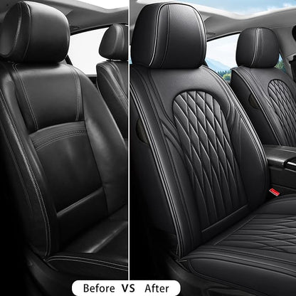 WELLDO Car Seat Covers Front Seats, Leather Seat Covers for Cars, Front Car Seat Protector Waterproof, Non-Slip Car Interior Covers Universal Automotive Seat Covers for Most Vehicle, Black