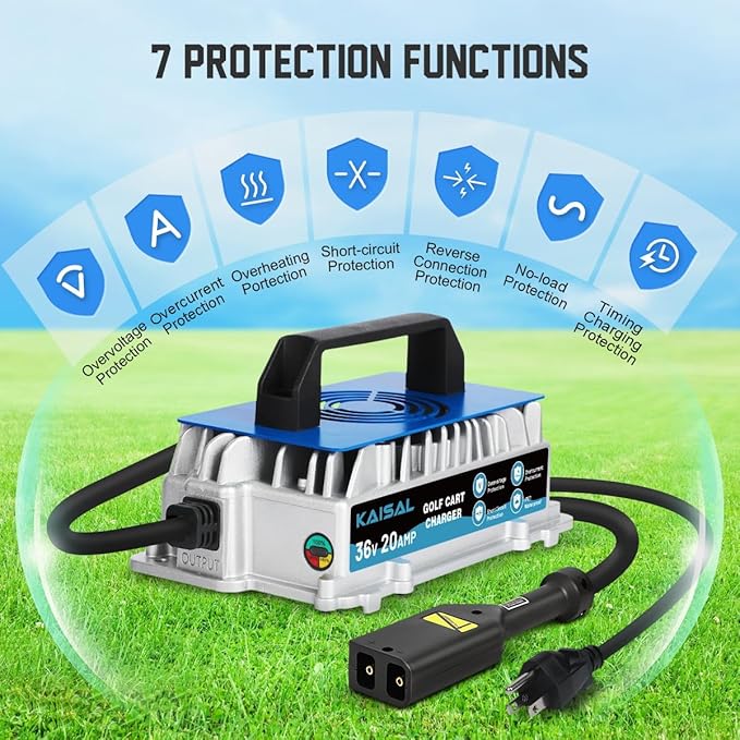 36 Volt Golf Cart Battery Charger for EZGO TXT, 20AMP 1250W EZ GO Golf Cart Charger IP67 Waterproof 36V 20A EZ GO Charger with EZGO TXT D-Plug, 4-6 hrs Full Charge, 16FT Cable, for Lead-Acid Battery