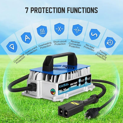 36 Volt Golf Cart Battery Charger for EZGO TXT, 20AMP 1250W EZ GO Golf Cart Charger IP67 Waterproof 36V 20A EZ GO Charger with EZGO TXT D-Plug, 4-6 hrs Full Charge, 16FT Cable, for Lead-Acid Battery