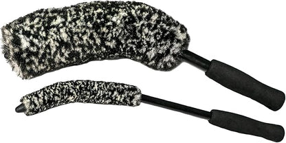 ExoForma Bendable Brush Set - Unique Adjustable 2-Piece Wheel Brush Set Cleans Behind Wheels - Tough Yet Gentle Wool Fiber + No-Scratch Rubber Tip Safe for All Wheel Types - Comfy Ergonomic Grip