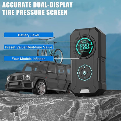 Tire Inflator Portable Air Compressor, 5X Faster Portable Air Compressor with 25000mAh Battery, 150PSI Cordless Air Pump for Car Tires, Bike, Motorcycle, Sports Balls