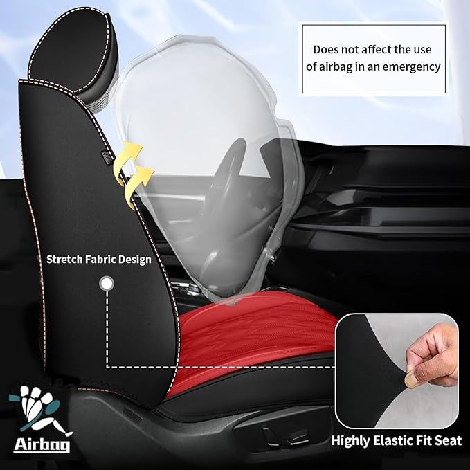 Car Covers Fit for Toyota Camry 2012-2025: Full Set 5 Seats Faux Leather Automotive Waterproof Vehicle Cushion Protector (Black&Red)