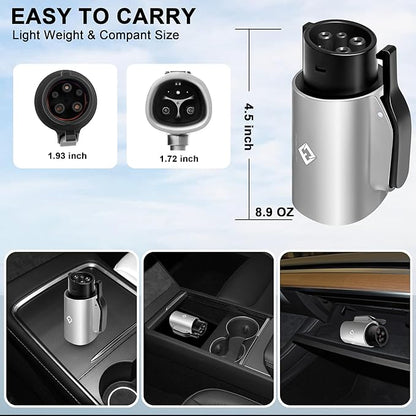 Tesla to J1772 Adapter, for All J1772 EV, 80A 250V Max, Portable and Outdoor EV Adapter, for Tesla High Powered Connectors, Destination Charger, Mobile Charger, Wall Charger, (Silver)