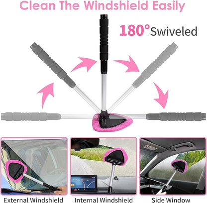 Viewsun Windshield Cleaner Tool, 17Pcs Pink Car Interior Cleaning Kit, Detailing Kit Cleaner, Detailing Brush, Cleaning Gel, Inside Cleaning Supplies Accessories for Women Girl Gift