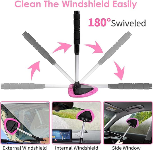 Viewsun Windshield Cleaner Tool, 17Pcs Pink Car Interior Cleaning Kit, Detailing Kit Cleaner, Detailing Brush, Cleaning Gel, Inside Cleaning Supplies Accessories for Women Girl Gift