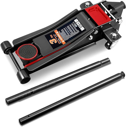 DNA MOTORING Floor Jack 3 Ton (6000 lbs) Capacity, Fast Lift Service Jack Low Profile Steel Heavy Duty Hydraulic Car Jack, Lifting Range 3"-20", Black, TOOLS-00475-BK