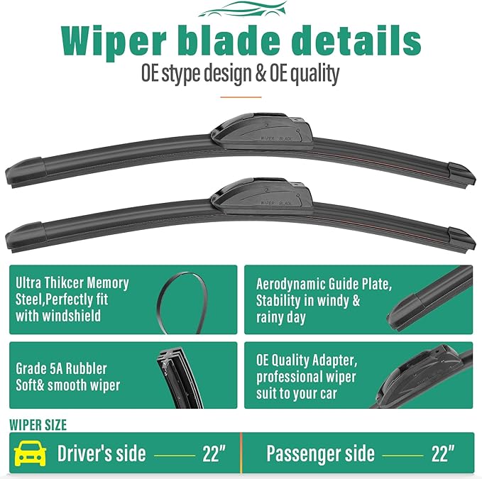 22" 22" 11" Windshield Wiper Blades Replacement for Ford Expedition 2018 2019 2020 2021 2022 2023 Premium All Weather Front Rear Wipers Set - OEM Quality (Pack of 3)