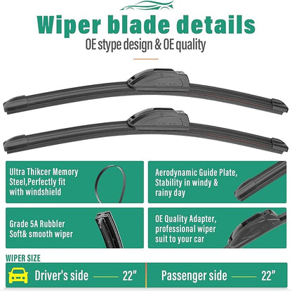 22" 22" 11" Windshield Wiper Blades Replacement for Ford Expedition 2018 2019 2020 2021 2022 2023 Premium All Weather Front Rear Wipers Set - OEM Quality (Pack of 3)
