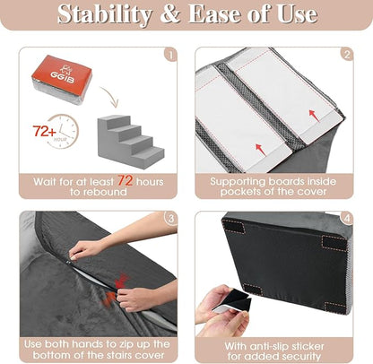 GGIB Dog Stairs for Small Dogs Cats Non-Slip Dog Steps for High Bed Pet Stairs for Sofa Couch Pet Ramp Pet Steps with Removable Washable Cover, Grey, 22" H, 5-Step