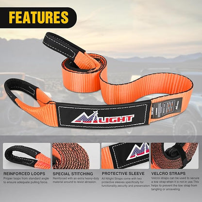 Nilight 3" x 8' Tree Saver Tow Strap Lab Tested 31,500lbs Break Strength Heavy Duty Off road Straps with Triple Reinforced Loop Emergency Towing Rope of Mind for SUV, UTV, ATV, Truck, 2 Years Warranty