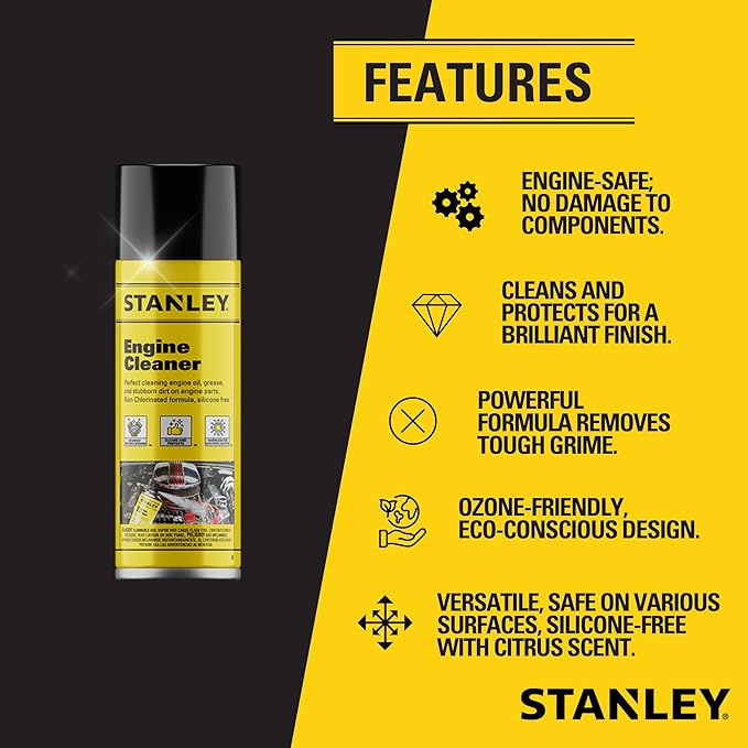 STANLEY AP 92 Engine Cleaner Spray - 12x12 Fl. oz., Automotive Degreaser Spray,Use for Tight Spaces, Non-corrosive - 12 Pack