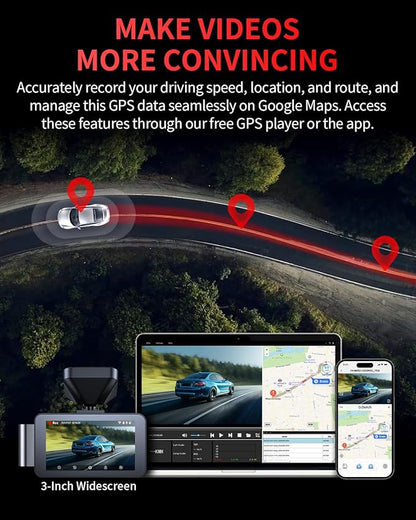 Dash Cam Front and Rear, 4K Full HD Dual Dash Camera for Cars, Built-in Memory Card Monitoring, 64GB Card, 5G WiFi GPS, Car Camera with 3" IPS Screen, 2160P Night Vision, Parking Monitor