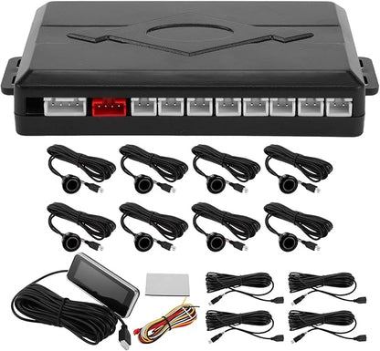 Motoforti Auto Vehicle Reverse Backup Radar System Reverse Parking Sensors Sound Warning Alarm Buzzer Reminder Distance Detection Black 8 Parking Sensors