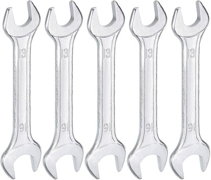 HARFINGTON 5pcs Double Open End Wrench 13mm x 16mm Metric 15 Degree Offset Angle Small Flat Head Wrench Galvanizing Open Ended Spanner for Automotive Repair Furniture Assembly