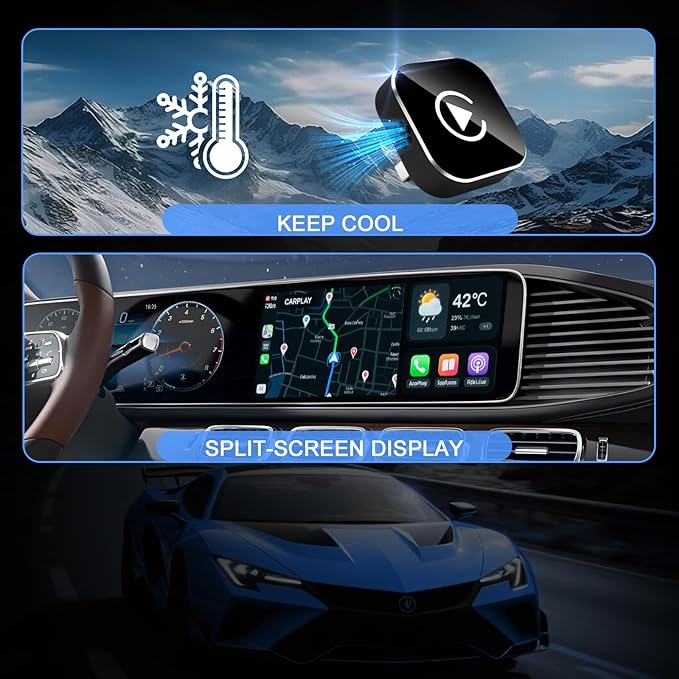 Wireless CarPlay Adapter for iPhone, 2025 Upgraded Wired to Wireless for Apple CarPlay, Mini USB Design Car Play Adapter with Type-C Extension, Plug and Play, Stable Connection & No Latency