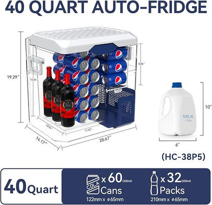 Car Fridge Portable 12V Refrigerator 40 Quart 12 Volt Freezer Compressor Cooler 12V/24V DC 110～240 V AC for Truck Van RV Camper SUV and Home Use (HC-38P5)