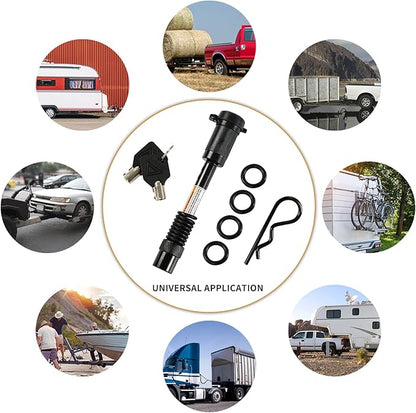 Trailer Hitch Pin Lock, 5/8" Dia with Extra Long 4" Hitch Lock Fits Class III IV V 2", 2-1/2"& 3" Receivers, Trailer Hitch Lock with Safety Clip and O-Rings for Trailer Truck Car Boat