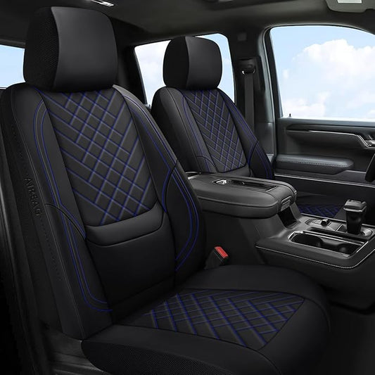 Chevy Chevrolet Silverado GMC Sierra Car Seat Covers Fit 2007-2023 2024 2025 1500/2500HD/3500HD (Black & Blue, Full Set)