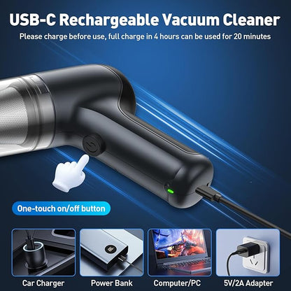 Mini Vacuum Cleaner, 120W High Power Handheld Car Vacuum Cleaner, 2 in 1 Air Duster and Hand Held Vacuum Portable Cordless, Rechargeable Small Vacuum for Car, Home, Office, Pet（Black）