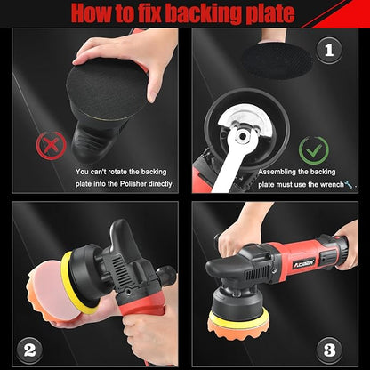 AOBEN Buffer Polisher,5 inch DA Car Polisher,Long Orbit 16mm Random Buffer Polisher kit with 6 Variable Speed 1000-5500rpm,Detachable Handle,7 Buffing Pads for Car detailing Polishing and Waxing