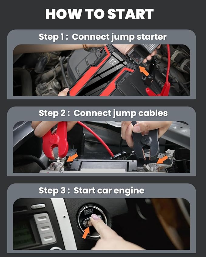 Car Jump Starter 3000A, Car Battery Jump Starter for Up to 10.0L Gas & 10.0L Diesel Engine, 12V Jump Box Portable Jump Starter Battery Pack with LED Light, Jumper Cables