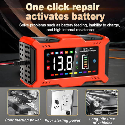 LiFePO4/Lead Acid Battery Charger Smart Battery Trickle Charger 12V 6A Automotive Battery Maintainer Desulfator Temp Compensation for Car Truck Motorcycle Lawn Mower Marine RV