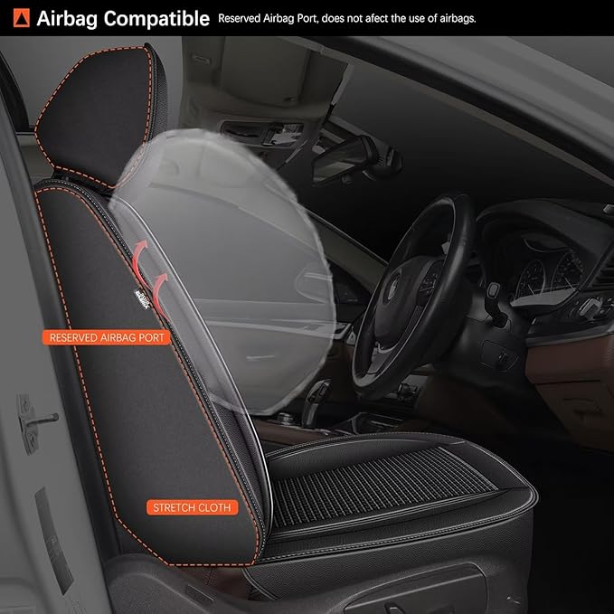 Front Seat Covers for Toyota Camry 2012-2023 2024 2025 Leather Ice Silk Breathable Car Seat Cover Protector (2 Seats & Black)