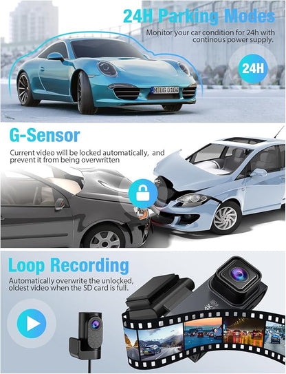 OMBAR Dash Cam Front and Rear 5G WiFi, Dash Cam 4K/2K/1080P+1080P, Dash Camera for Cars with 3.18" LCD Screen, Dashcam Car Camera with WDR Night Vision, G-Sensor, Loop Recording, SD Card Not Included