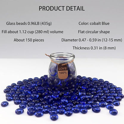0.96LB Glass Beads Vase Filler Aquarium Gravel Decor Flat Glass Marbles Gems Pebbles Fish Tank Rocks Home Decorative Art Craft - Cobalt Blue
