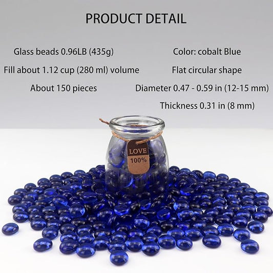 0.96LB Glass Beads Vase Filler Aquarium Gravel Decor Flat Glass Marbles Gems Pebbles Fish Tank Rocks Home Decorative Art Craft - Cobalt Blue
