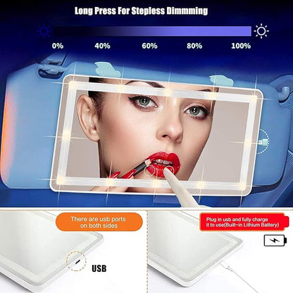Car Sun Visor Vanity Mirror, Makeup Mirror with 3 Light Modes & 60 LEDs Rechargeable Led Light Car Mirror with Dimmable Touch Screen, Rear View Sun-Shading Travel Cosmetic (White,1 Pack）