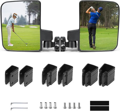 Golf Cart Side Mirrors No Drilling, Universal Folding Rear View Mirror for 0.75"-1.25" Square Rail, Fits EZGO Club Car Yamaha, 180 Degree Rotation Large HD Glass Rearview Shatterproof Surface
