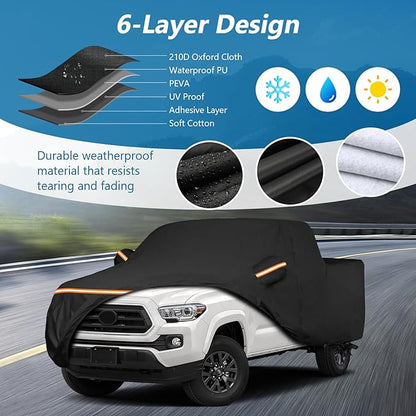 Waterproof Car Covers for Toyota Tacoma Double Cab-6ft Bed 2016-2025, Waterproof 420D Oxford Cloth Cover Outdoor Full Car Covers with Zipper Windproof Heavy Duty All Weather