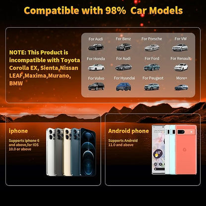 4-in-1 Carplay Ai Box,Wireless CarPlay & Android Auto Adapter,Compatible with N-etflix/YouTube/TIK Tok/Screen Mirror Link/TF Card,Suitable for Cars Equipped with OEM Wired CarPlay,Plug & Play