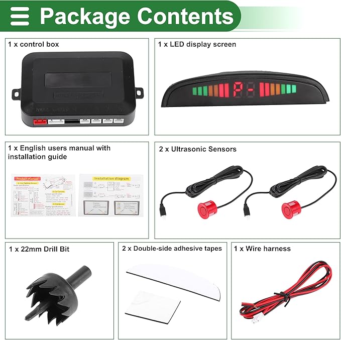 Motoforti Universal Car Auto Vehicle Reverse Backup Radar System Reverse Parking Sensors Alarm Buzzer Reminder Distance Detection Red 2 Pcs Parking Sensors