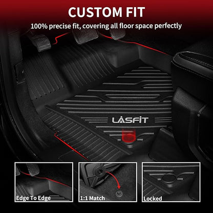 LASFIT Front Floor Mats for Ford F-150 2015-2025 | F150 Lightning 2022-2025 SuperCrew & Super Cab Carpet Floor All Weather Car Liners TPE Truck Mats-First Row Only, 2pcs Black