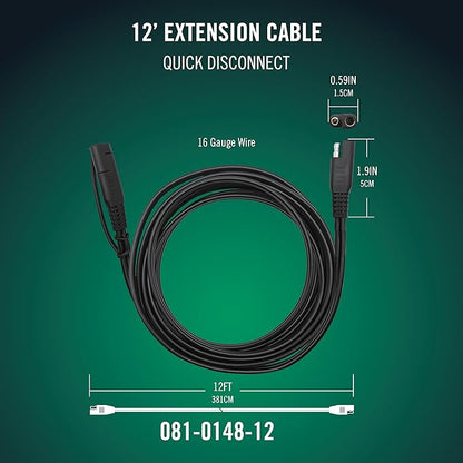 Battery Tender 12 Foot Extension SAE Cable - Designed for Use with Battery Tender Chargers - Quick Connect Plugs for Easy Connection to Motorcycle, Cars, ATVs and More - 081-0148-12