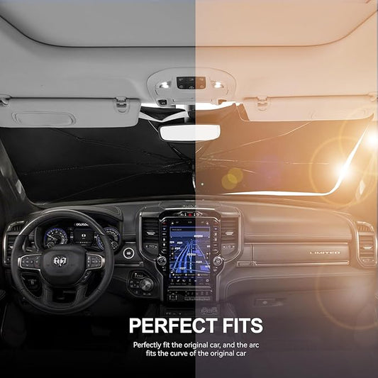 2019-2025 Upgraded for Ram 1500 Sunshade, Portable Foldable Sunshade Accessories, [Nano Ice Crystals Coating] UV Protection, Keeps Interior Cool (for Ram 1500 2019-2025)