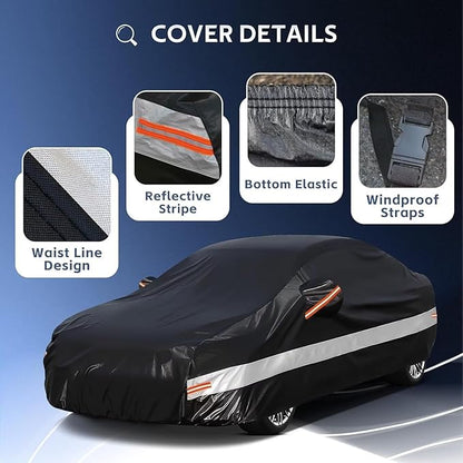10 Layers Car Cover Custom Fit for Cadillac (DTS 2006-2012), Waterproof All Weather for Automobiles, Outdoor Full Cover Sun Dust Rain Protection with Cotton. Black