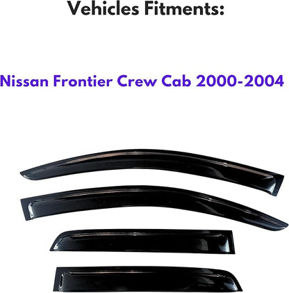 KPY Window Visor Compatible with Nissan Frontier Crew Cab 2000-2004, 4PC Rain Guard Side Window Vent Deflectors Tape-On Style, 2000 2001 2002 2003 2004