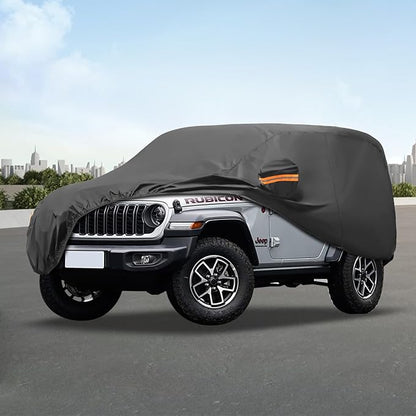 MORNYRAY Compatible with Jeep Wrangler 2 Door, Custom Fit JK JL TJ YJ CJ,Outdoor Waterproof Sun Rain Snow Hail Protection with Driver Door Zipper (Black, Custom Fit Jeep Wrangler 2 Door)