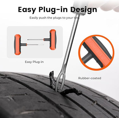 ETENWOLF Flat Tire Repair Kit with Plugs 16 Pcs, Heavy Duty Tire Plug Kit for Car, Motorcycle, ATV, Jeep, Truck, Tractor (Vivid Orange)