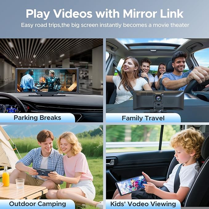 9.26'' Carplay Screen for Car with 2.5K Dash Cam and 1080P Backup Camera Portable Wireless Android Auto Screen GPS Navigation Mirror Link Voice Control Hands-Free for iOS 11+ Android 11+