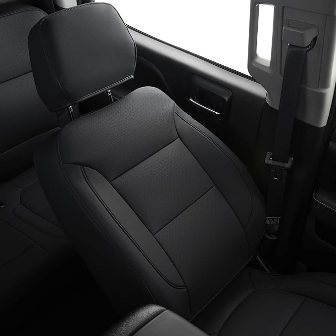 LUCKYMAN CLUB Front Seat Covers fit for Crew Cab/Extended Cab/Regular Cab of 2019-2025 Chevy Silverado Sierra 1500, 2020-2025 Silverado Sierra 2500 3500 (Black 2 pcs)