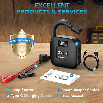 Portable Car Jump Starter with Camp Light, 2000A Peak, Ultrasafe 12V Battery, 8000mAh, for 9L Gas/7L Diesel Engines, Dead Battery Booster, USB Output Power Bank